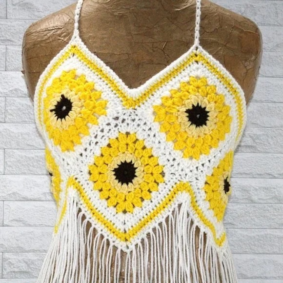 Tops - Handmade Crochet Fringe Halter crop Top